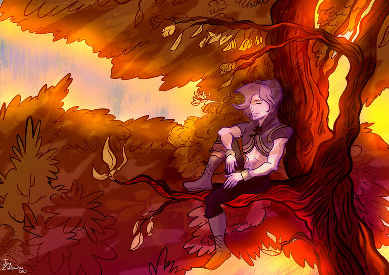 Klawrence sitting on tree